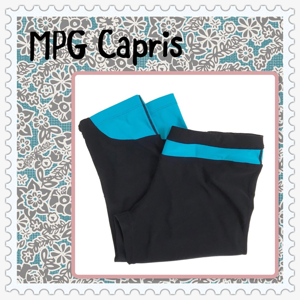 MPG Athletic Leggings Capri Black Turquoise Size M - Picture 2 of 6